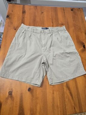 POLO RALPH LAUREN MENS Tyler Shorts Pleated Size 36 Khaki Beige Chino Cotton